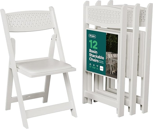 SIMPLEX White Stackable Folding Chairs with Padded Seat & Mesh Back, Padded Indoor/Outdoor Folding Chair, Lightweight Foldable Chairs, Weight Capacity 800LBs (12 Pack)