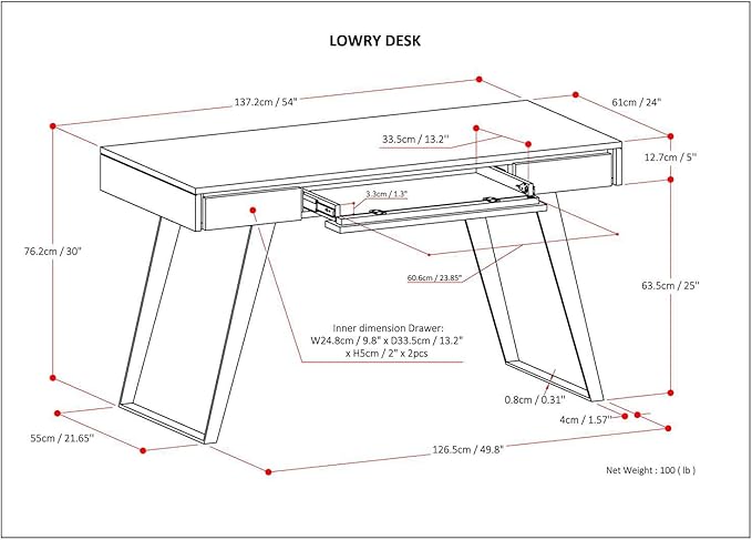 SIMPLIHOME Lowry Desk - 54-Inch Wide Solid Acacia Wood and Metal Writing Desk in Distressed Golden Wheat, Modern Industrial Home Office Computer Table with 2 Drawers and Flip-Down Keyboard Tray
