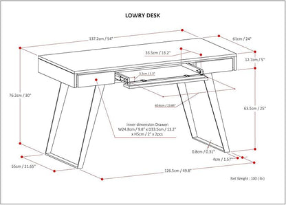 SIMPLIHOME Lowry Desk - 54-Inch Wide Solid Acacia Wood and Metal Writing Desk in Distressed Grey, Modern Industrial Home Office Computer Table with 2 Drawers and Flip-Down Keyboard Tray