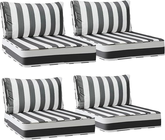AAAAAcessories Outdoor Deep Seat Cushions, Waterproof, Fade-Resistant Patio Furniture Replacement Cushions, 24" x 24" x 5" + 24" x 13.5", Set of 4, Gray Cabana Stripe
