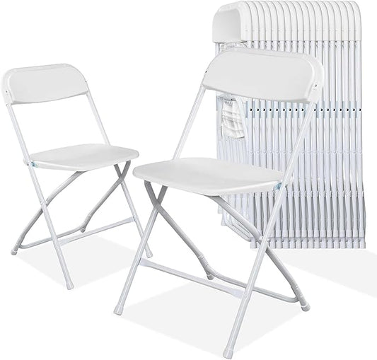 20 Pack Plastic White Folding Chairs with 350-LBS Capacity, Portable Indoor Outdoor Chairs, Foldable Commercial Seat with Steel Frame for Office, Party, Events, Wedding, Kitchen & Dinning