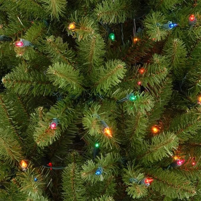 National Tree Company 7 ft Pre-Lit Kingswood Fir Slim Artificial Christmas Tree, 300 Multicolor Lights, 892 Tips, Includes Stand, Green