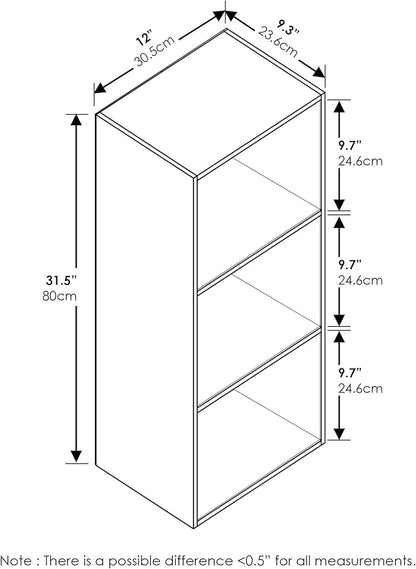 Furinno LUDER Book Shelf, 3-Cube Bookshelf, Bookcase with Open Shelves, 9.3 x 12 x 31.5, for Living Room, Bedroom, Home Office, White/Green