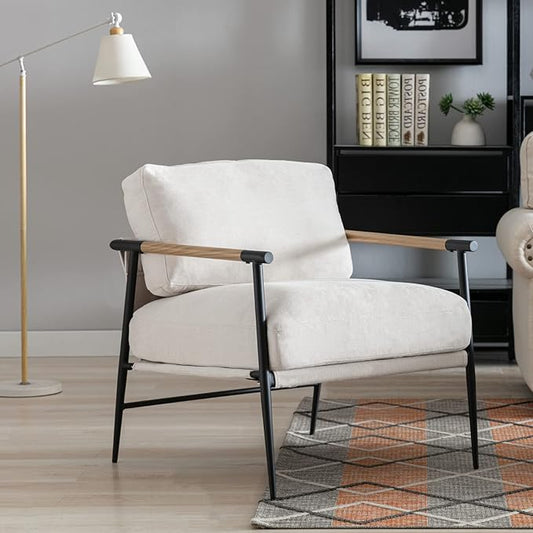 HEAH-YO Modern Accent Chairs Set of 2, Upholstered Living Room Chairs with Backrest and Metal Legs, Comfy Armchairs Side Chairs for Bedroom, Beige