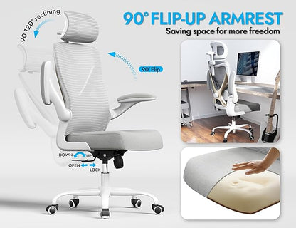 Ergonomic Office Chair-Computer Desk Chairs Comfy, Mesh High-Back Gaming Chair with Adjustable Lumbar Support & Headrest, Executive Task Chair for Adults, Comfortable for Long Hours (Gold)