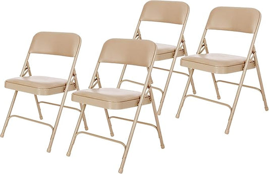 OEF Furnishings OEF1200 Series Premium Heavy Duty Vinyl Padded Folding Chairs, Commercial Grade 500 lb Capacity (4-Pack, French Beige)