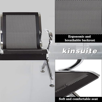 Kinsuite Reception Room Chair - 2pcs 2-Seat Guest Bench with Arms, Metal Waiting Room Chairs Reception Seat for Office Bank, Hospital, Airport, Black