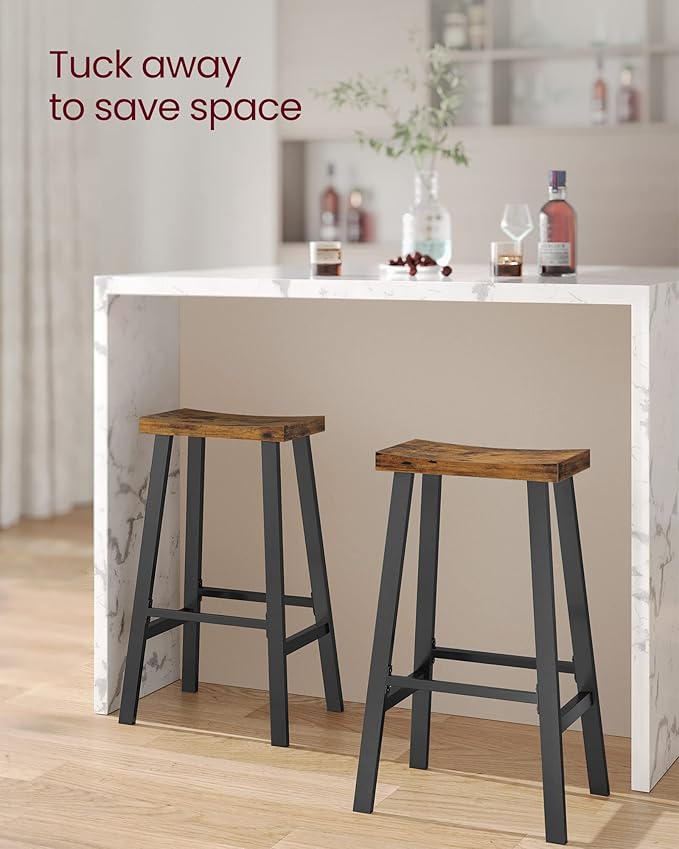 VASAGLE Bar Stools Set of 2, Counter Height Stools, Bar Chairs with Footrest, 29.1 Inches Tall Kitchen Breakfast Stools, Industrial, Living Room Party Room, Rustic Brown ULBC094B01
