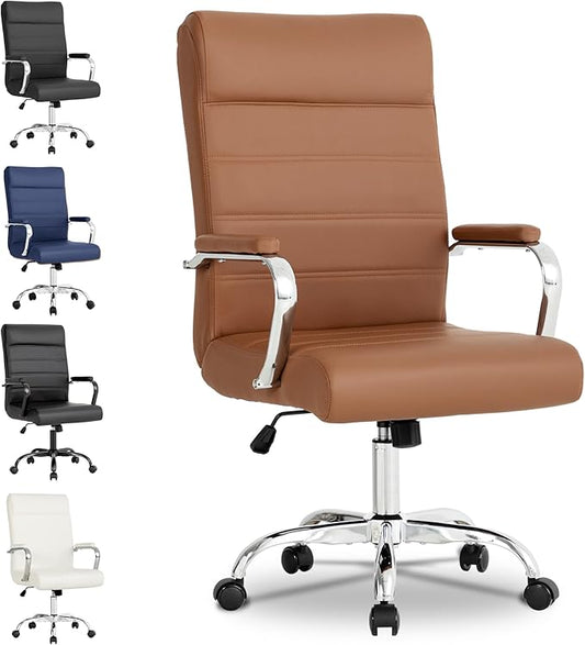 Office Desk Chair,Modern Leather Conference Room Chairs,High Back Ergonomic Home ofiice Chair,Adjustable Height Swivel Executive Computer Chairs with Padded Seat and Armrest (Brown)