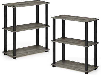 Furinno TURN-S-TUBE Storage Shelves Set of 2, 3-Tier Book Shelf, Corner Shelf, Toolless Open Shelves, Square Tubes, for Organization and Storage, Living Room, Garage, Home Office, French Oak