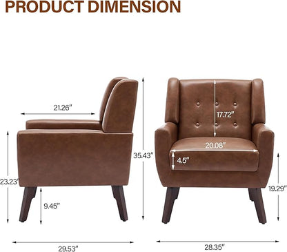 Lumibee Accent Chair, Modern Faux Leather Armchair for Living Room, Comfy Upholstered Arm Chair Tufted for Indoor Bedroom Office Room (P Coffee)