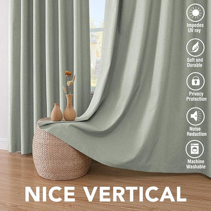 H.VERSAILTEX Primitive Linen Curtains 100% Blackout Curtain Drapes Burlap Fabric Curtains with White Thermal Insulated Liner, Grommet Top Drapes Living Room/Bedroom (2 Panels, 42 x 63 Inch, Sage)