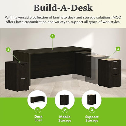 HON MOD Executive Desk 72-Inch Large Computer Desk Shell, Thick Wooden Laminate, Modern Table with Cord Management, 72" W x 30" D x 29" H, Java Oak