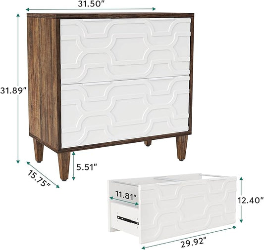 Tribesigns 2-Drawer File Cabinet, Lateral Filing Cabinet for A4/Letter/Legal Size, Office Storage Cabinet, Printer Stand with Storage Drawer for Home Office, White and Brown