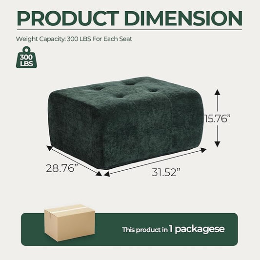 Cloud Ottoman, Modern Boneless Modular Footstool for Modular Sectional Couch for Living Room, No Assembly, Green