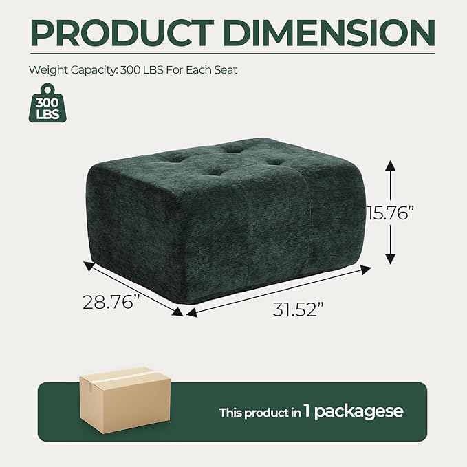 129.23”Modular Sectional Couch for Living Room, Modren L-Shape Cloud Sectional 4-Seater Sofa with 2 Movable Ottomans, Woven Texture Upholstery Boneless Couch, No Assembly, Green