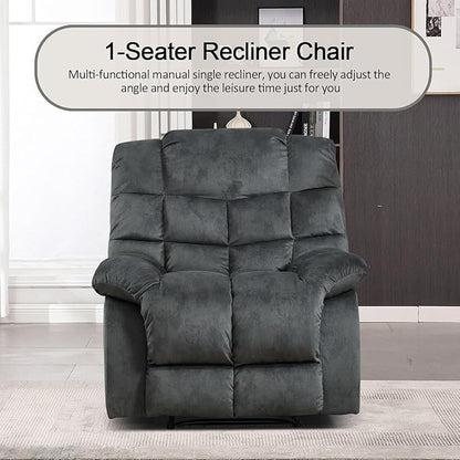 CANMOV Manual Recliner Chair, Single Reclining Sofa with Overstuffed Backrest and Armrest for Living Room, Bedroom Furniture, Grey