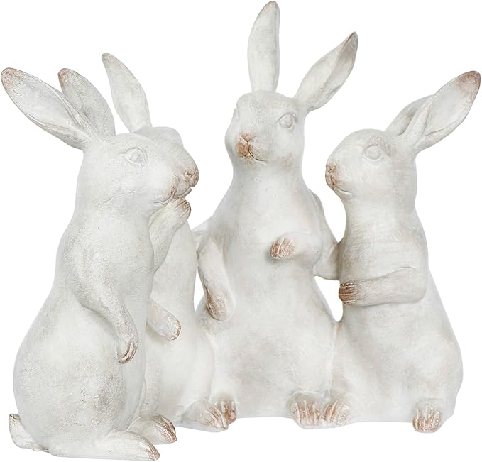 Creative Co-op EC0147 Whitewashed Polyresin Bunny Rabbit Quartet Figures and Figurines, White