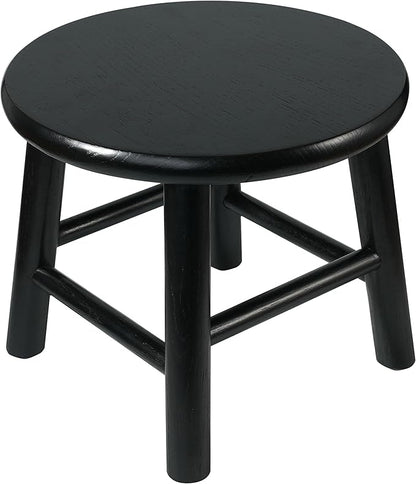CONSDAN 9-Inch Round Step Stool for Adults & Kids, USA Grown Solid Oak Hardwood Ottoman, Sturdy Small Foot Stool for Kitchen, Bedside, Nursery, Shoe Changing, Plant Stand, Fully Assembled (Black)