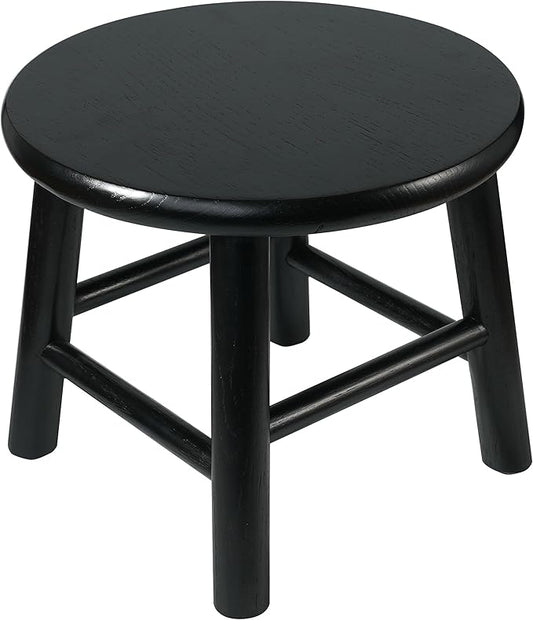 CONSDAN 9-Inch Round Step Stool for Adults & Kids, USA Grown Solid Oak Hardwood Ottoman, Sturdy Small Foot Stool for Kitchen, Bedside, Nursery, Shoe Changing, Plant Stand, Fully Assembled (Black)
