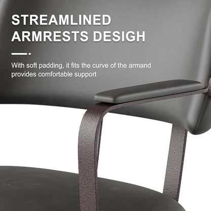 Home Office Desk Chair, Mid-Century Style Desk Chair with Padded Arms, Adjustable Seat Height, Mid Back 360° Small Computer Chair with Mobile Mute Wheel, PU Leather (Black)