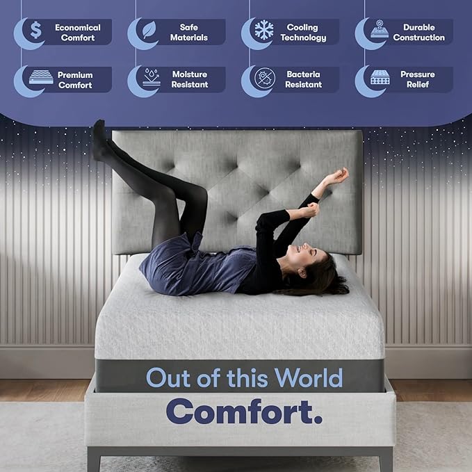 Celestial Sleep Gel Memory Foam Mattress in a Box, Made in The USA, CertiPUR-US® Certified Foam, Oeko-Tex, and Fiberglass-Free Certified Bed, 10 inch Medium - Twin
