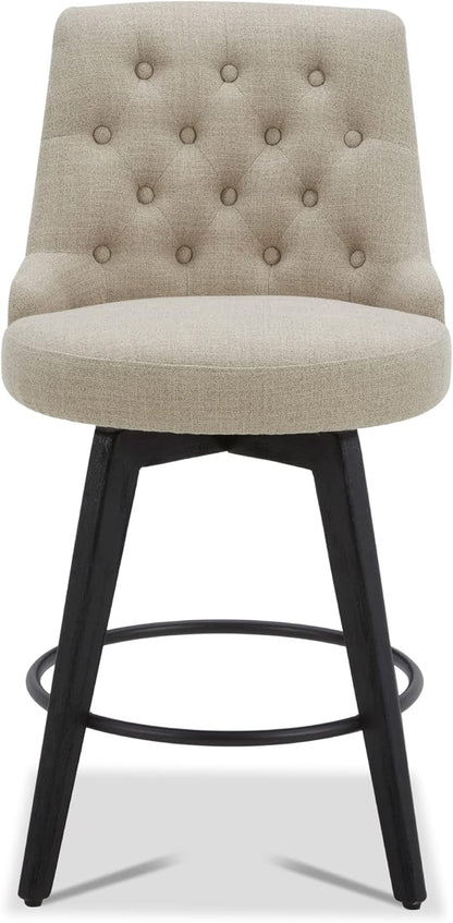Watson & Whitely Counter Height Bar Stools Set of 3, Performance Fabric Upholstered Modern Swivel Barstool with Back, Solid Wood Legs, 26" H Seat, Tan
