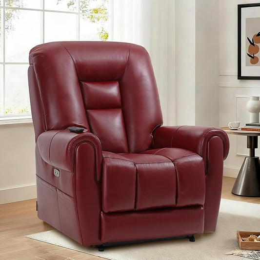 EONIX Four Motor Lay Flat Power Lift Recliner Chair for Elderly, 400lbs Electirc Lift Chair for Living Room, Independent Adjustable Lumbar Support & Headrest, Extended Footrest, Burgundy