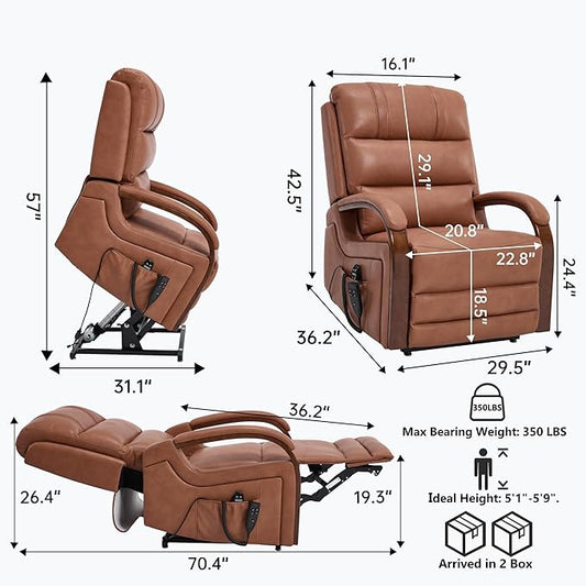 Dual Motor Recliner Lift Chair with Heat and Massage, Heavy Duty Leather Power Lift Recliner Chair Idea Gifts for Seniors, Stand Assistance, Orange