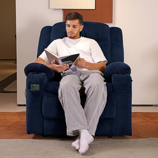 EONIX Lay Flat Power Lift Recliner Chair with Heat and Massage, Dual Motor Electric Lift Chair for Elderly for Postoperative Recovery, 400lbs Heavy Duty, Cup Holders, Lumbar Pillow, Navy Blue