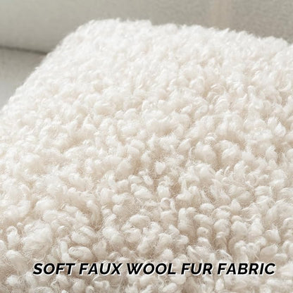 FUTEI Beige Decorative Throw Pillow Covers 26x26 Inch Set of 2,Soft Fluffy Faux Wool Fur Boucle Textured Euro Pillow Shams,Modern Home Decor for Couch Bed Living Room Office