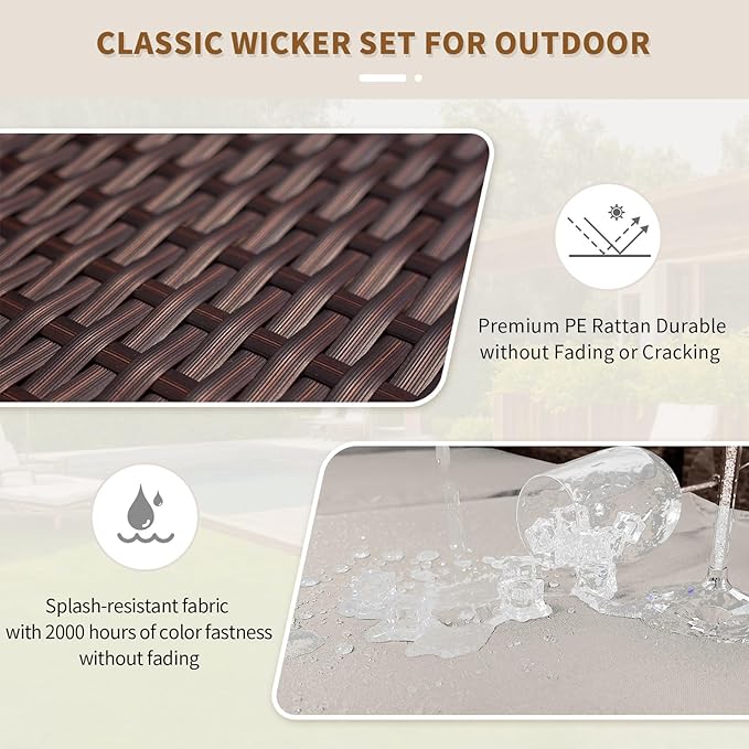 NICESOUL 8 Seat 29.3'' High Back Outdoor Furniture Set, Extra Large Rattan Patio Conversation Sets, Deep Seating Modular Sectional with Ottoman, Oversized Conversations for Backyard, Brown and Beige