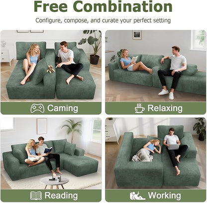 108” Cloud Sectional Couch, Modular Sectional Sofa with Deep Seat, Corduroy Boneless Couches with Chaise for Living Room Bedroom, No Assembly Required