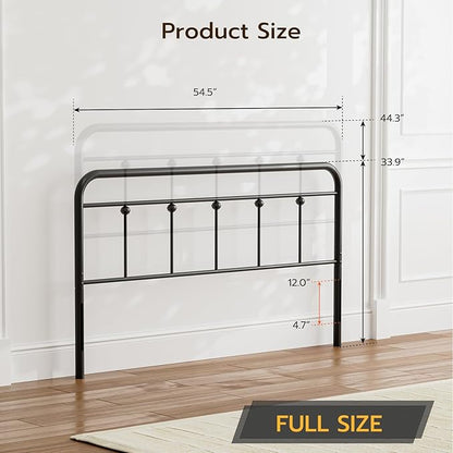 Full Size Headboard with Black Metal Construction, Adjustable Height, Spindle Detail and Elegant Curves Design, Farmhouse and Vintage Style,Steel Headboard Only for Bedroom