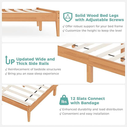 Solid Wood Full Bed Frame, Farmhouse Platform Bed with Ladder Headboard, Malaysian Oak Platform Bed Frames with Wood Foundation, Noise-Free, Easy Installation, Full Size, Rustic Pine