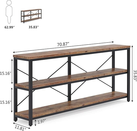 Tribesigns 71" Sofa Tables Extra Long Couch Table, Narrow Long Console Table, Entryway Table,Sofa Table with 3 Tiers Storage Shelves (Rustic Brown)