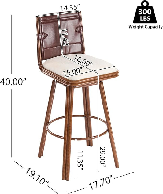Christopher Knight Home Sibyl Fabric Upholstered Counter Height Bar Stools Set of 2, Metal Stool Chair for Kitchen Island with Faux Leather Backrest, Armless Counter Stool with Footrest, Beige+Walnut