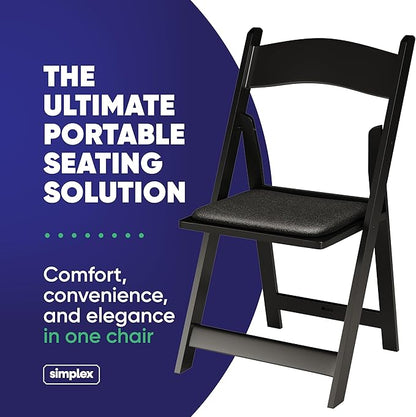 SIMPLEX 12 Black Resin Stackable Folding Chair - Comfortable Black Foldable Chair - Folding Chairs with Padded Seats - Indoor/Outdoor Folding Chairs for Events - Lightweight Foldable Chairs (12 Pack)