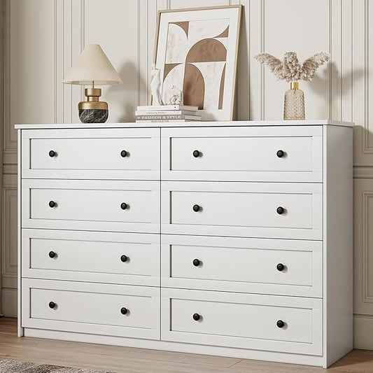 8 Drawer Double Dresser for Bedroom, 55.1" Wide White Dressers & Chests of Drawers with Large Capacity Storage,White Dresser for Bedroom, Hallway
