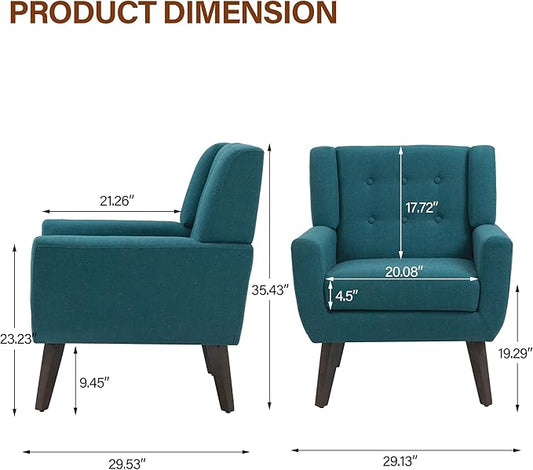 Accent Chair, Modern Fabric Armchair for Living Room, Comfy Upholstered Arm Chair Tufted for Indoor Bedroom Office Room (Light Blue)