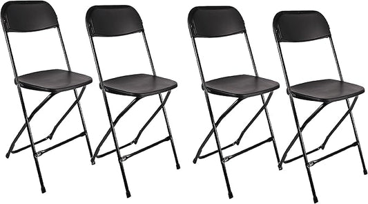 BTEXPERT Set of 4, Black Plastic Folding Chair Steel Frame Commercial High Capacity Event Chair Lightweight Set for Office Wedding Party Picnic Kitchen Dining Church School