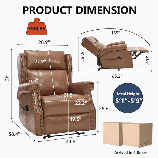 Manual Recliner Chair with Massage & Lumbar Heat, Breathable Leather Reclining Chair for Adults, Humanized Design Easy to Install Living Room Recliners Camel Brown