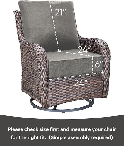 Luxury 24x24x6 Inch Outdoor Cushions - Water&UV&Fade Resistant 1 Set Patio Replacement Seat Cushion for Rattan Mental Wicker Dining Rocking Swivel Chairs Loveseat Couch Sectional Sofa - Grey