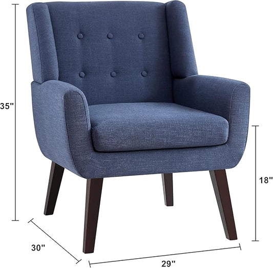 HUIMO Accent Chairs Set of 2,Upholstered Button-Tufted Linen Living Room Chairs,Mid Century Modern Armchair with Fabric,Comfy Arm Chairs for Club Living Room Reading Bedroom,Waiting Room Dark Blue