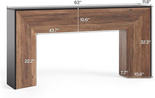 LITTLE TREE Console Table, 63 Inches Extra Long Sofa Table for Living Room, Modern Hallway Entryway Foyer Table for Entrance, Easy Assembly, Black & Rustic Brown