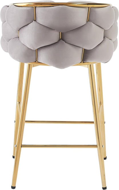 Christopher Knight Home Barrel Counter Stools,Velvet Counter Height Barstools, Modern Luxury Makeup Stool Upholstered Chairs with Gold Legs(Set of 2),Gray