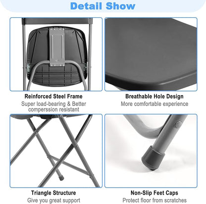 50 Pack Plastic Folding Chairs, Portable Party Chairs, Stackable Commercial Seats with Steel Frame for Home Office Wedding Party Indoor Outdoor Events Chairs, 350lbs Capacity,Gray