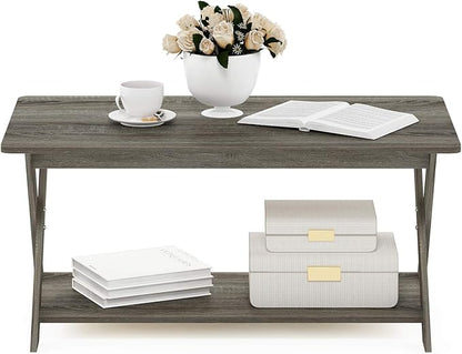 Furinno Modern Simplistic Criss-Crossed Coffee Table, 35.4 in x 19.6 in x 16 in, French Oak Grey