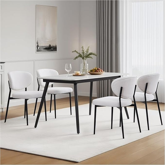 Upholstered Dining Chairs Set of 4 Modern Chenille Kitchen & Dining Room Chairs Wide Seat Filled with 58D Memory Foam Cushion Ergonomic Curved Backrest Vanity Chairs for Restaurant White