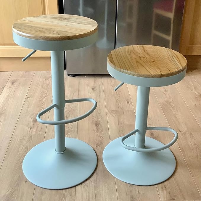 Kidol & Shellder Bar Stools Set of 6 Round Adjustable Swivel Barstools Modern Backless Bar Chairs Wooden Seat Counter Height Stools Armless for Kitchen Island, Cafe, Dining Room (Mint Green)